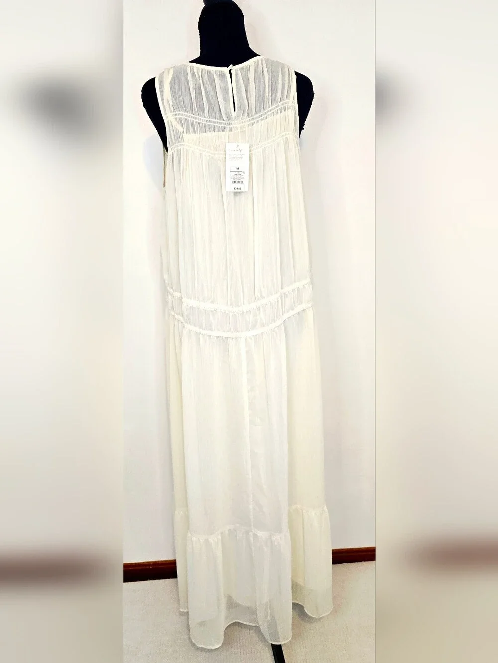 A New Day Ivory Sheer Overlay Maxi Dress NWT Boho Cottagecore Coastal Grandma - Picture 6 of 9
